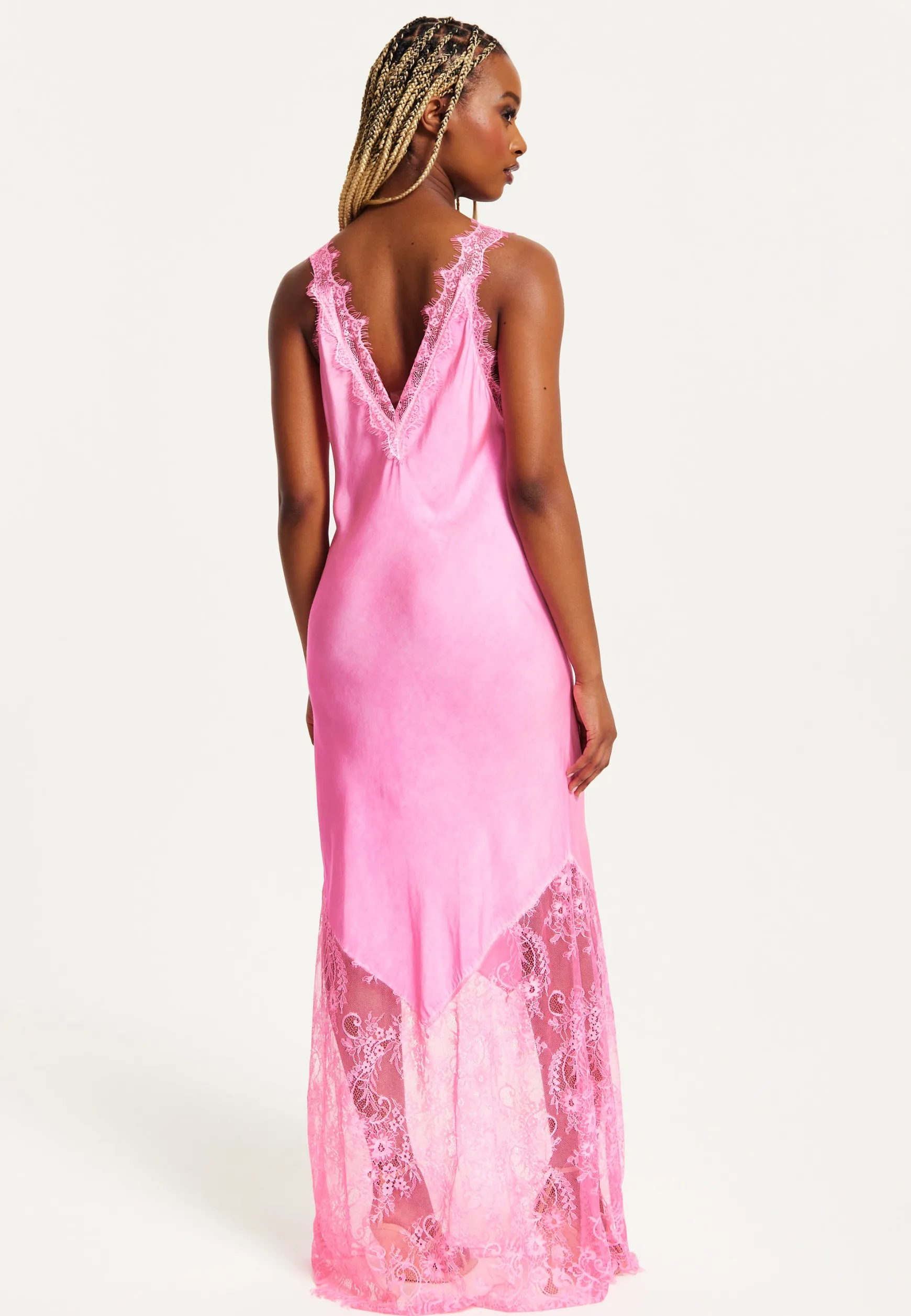 Women's Maxi Dress in Pink, Lace Detailed V-Neck, Sleeveless Design, Effortless Elegance by Liquorish