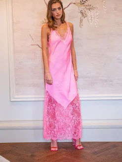 Women's Maxi Dress in Pink, Lace Detailed V-Neck, Sleeveless Design, Effortless Elegance by Liquorish