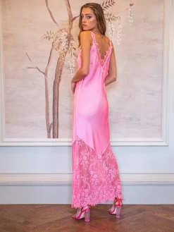 Women's Maxi Dress in Pink, Lace Detailed V-Neck, Sleeveless Design, Effortless Elegance by Liquorish
