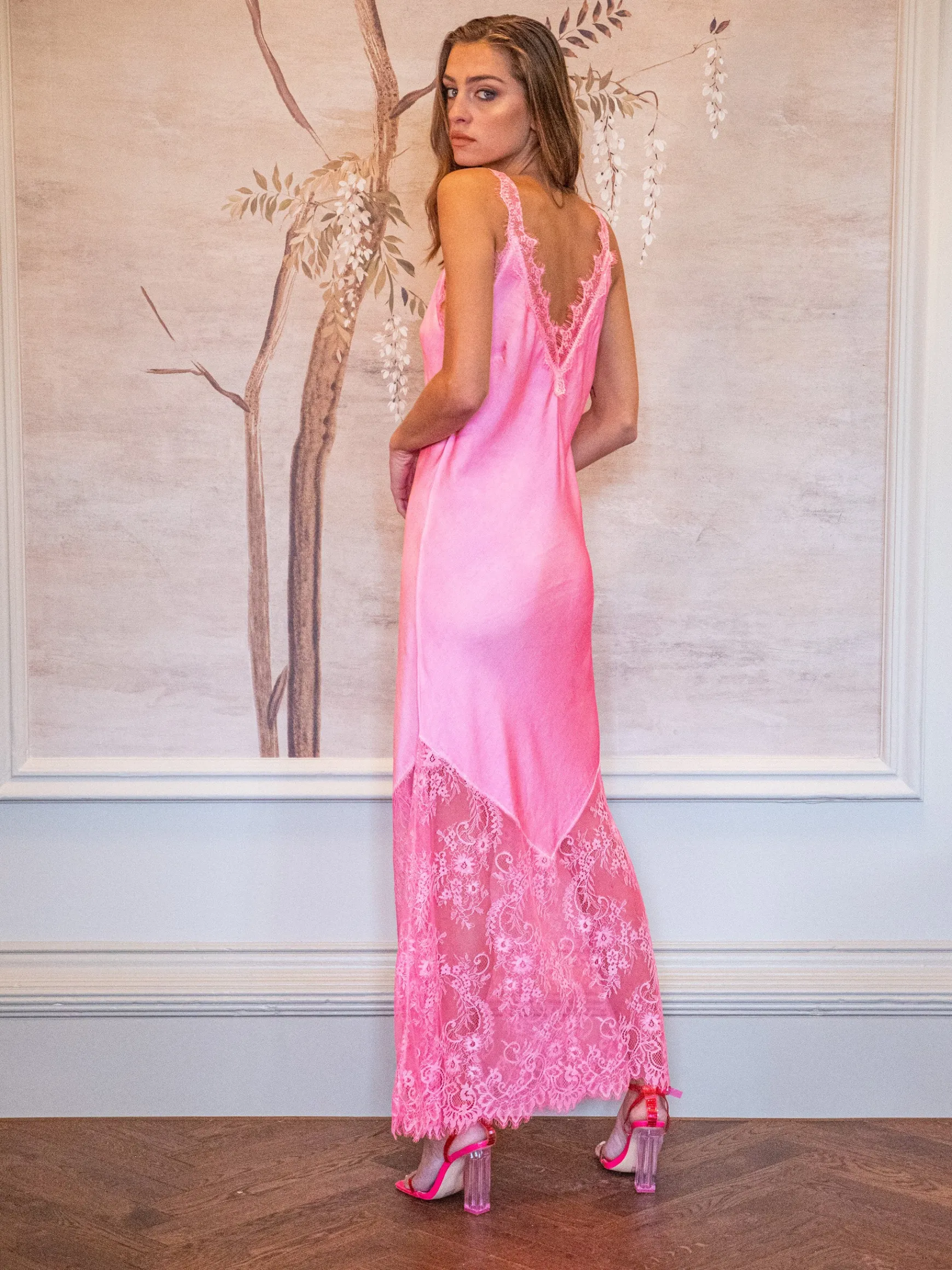 Women's Maxi Dress in Pink, Lace Detailed V-Neck, Sleeveless Design, Effortless Elegance by Liquorish