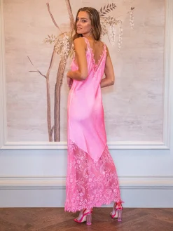 Women's Maxi Dress in Pink, Lace Detailed V-Neck, Sleeveless Design, Effortless Elegance by Liquorish