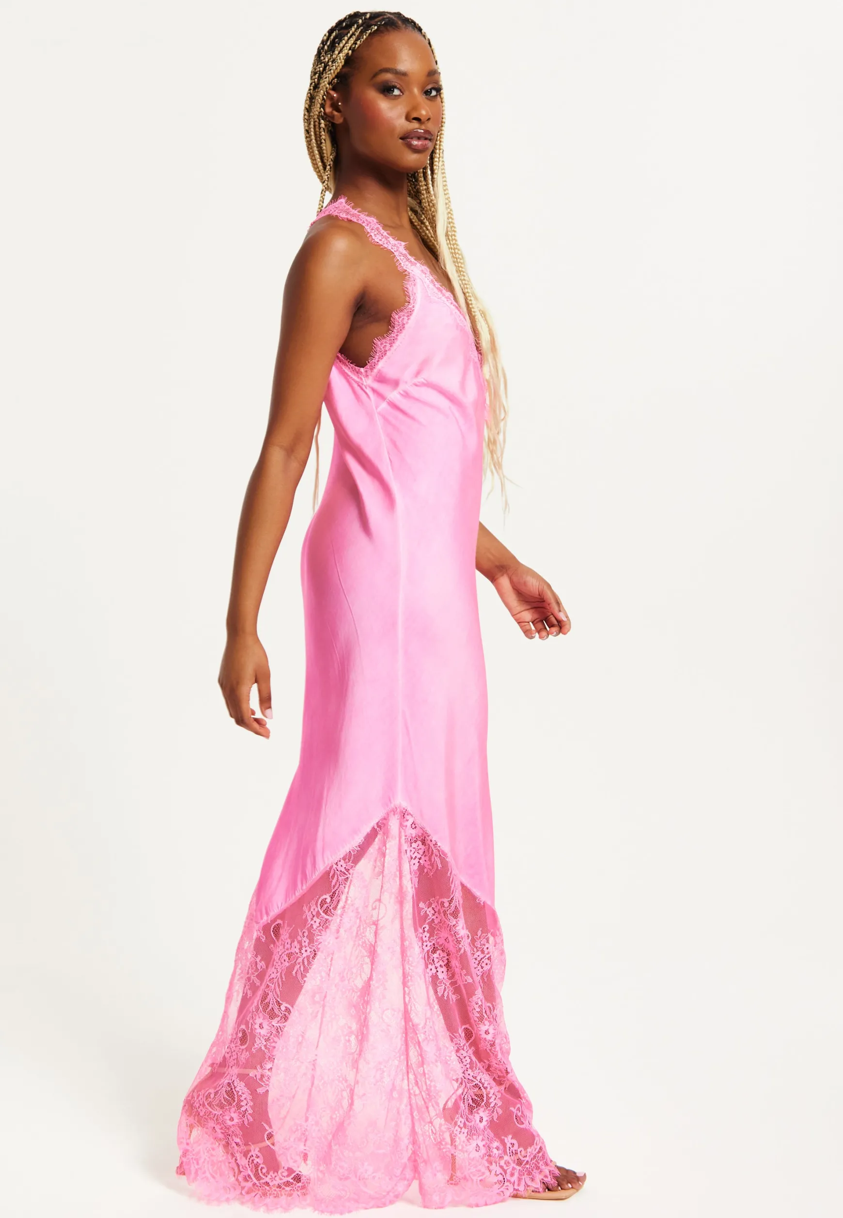 Women's Maxi Dress in Pink, Lace Detailed V-Neck, Sleeveless Design, Effortless Elegance by Liquorish