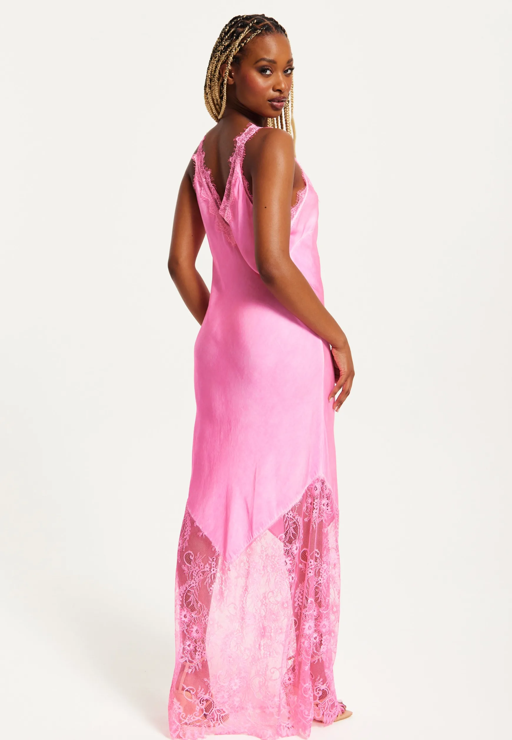 Women's Maxi Dress in Pink, Lace Detailed V-Neck, Sleeveless Design, Effortless Elegance by Liquorish