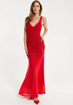 Women’s Maxi Dress in Red with Sleeveless Design and Open Back Detail, Perfectly Dazzling - Liquorish