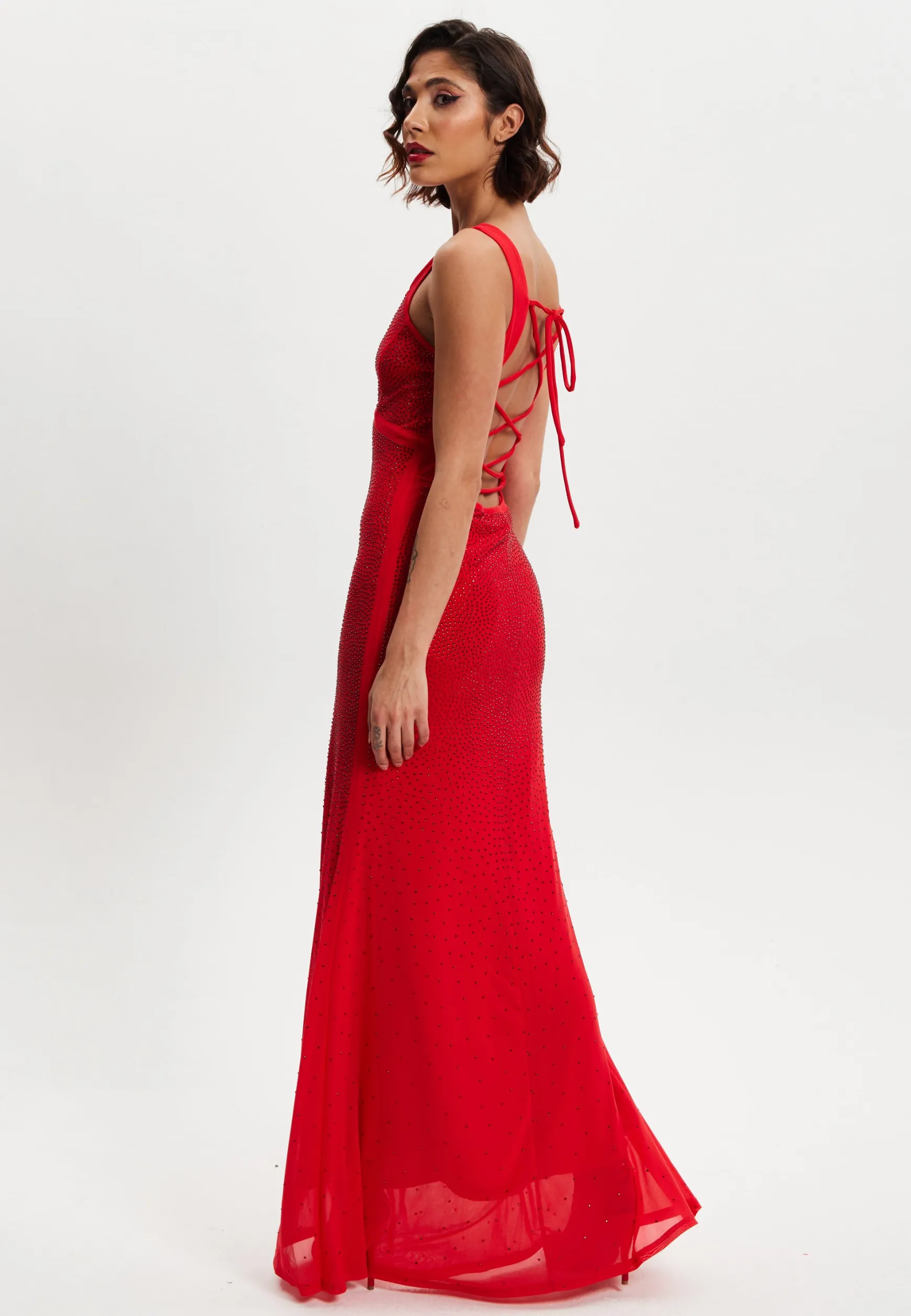 Women’s Maxi Dress in Red with Sleeveless Design and Open Back Detail, Perfectly Dazzling - Liquorish