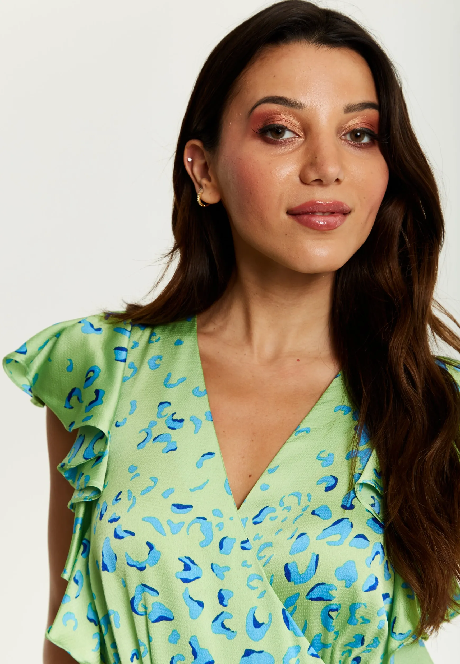 Women's Maxi Dress in Sage with V-Neck and Flouncy Sleeves - Liquorish