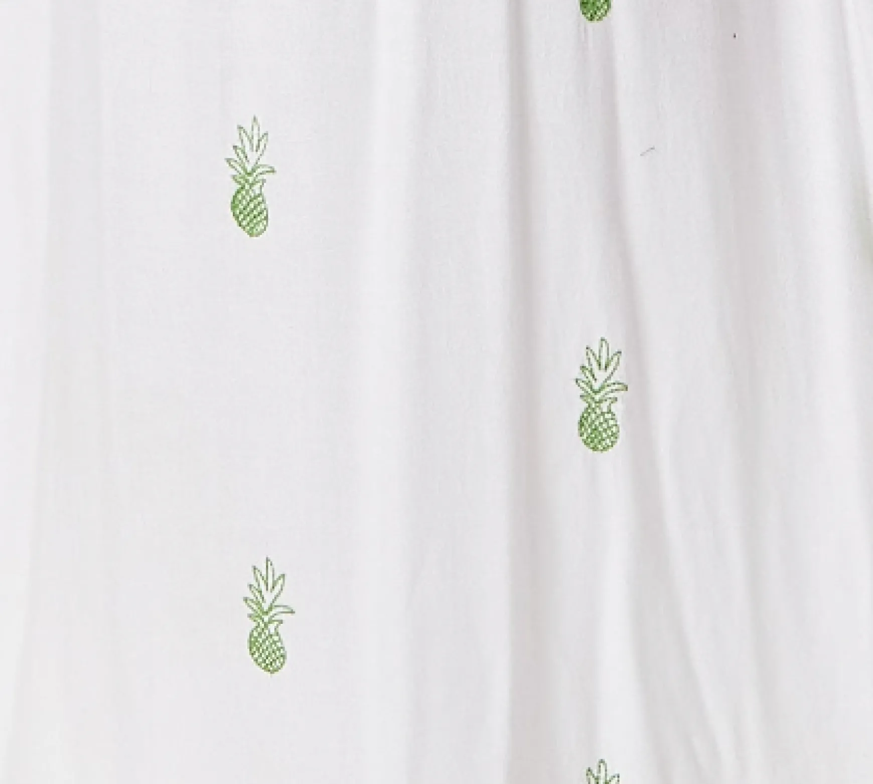 Women's Maxi Dress in White with Short Sleeves and Front Slit, Featuring Green Pineapple Embroidery - Liquorish