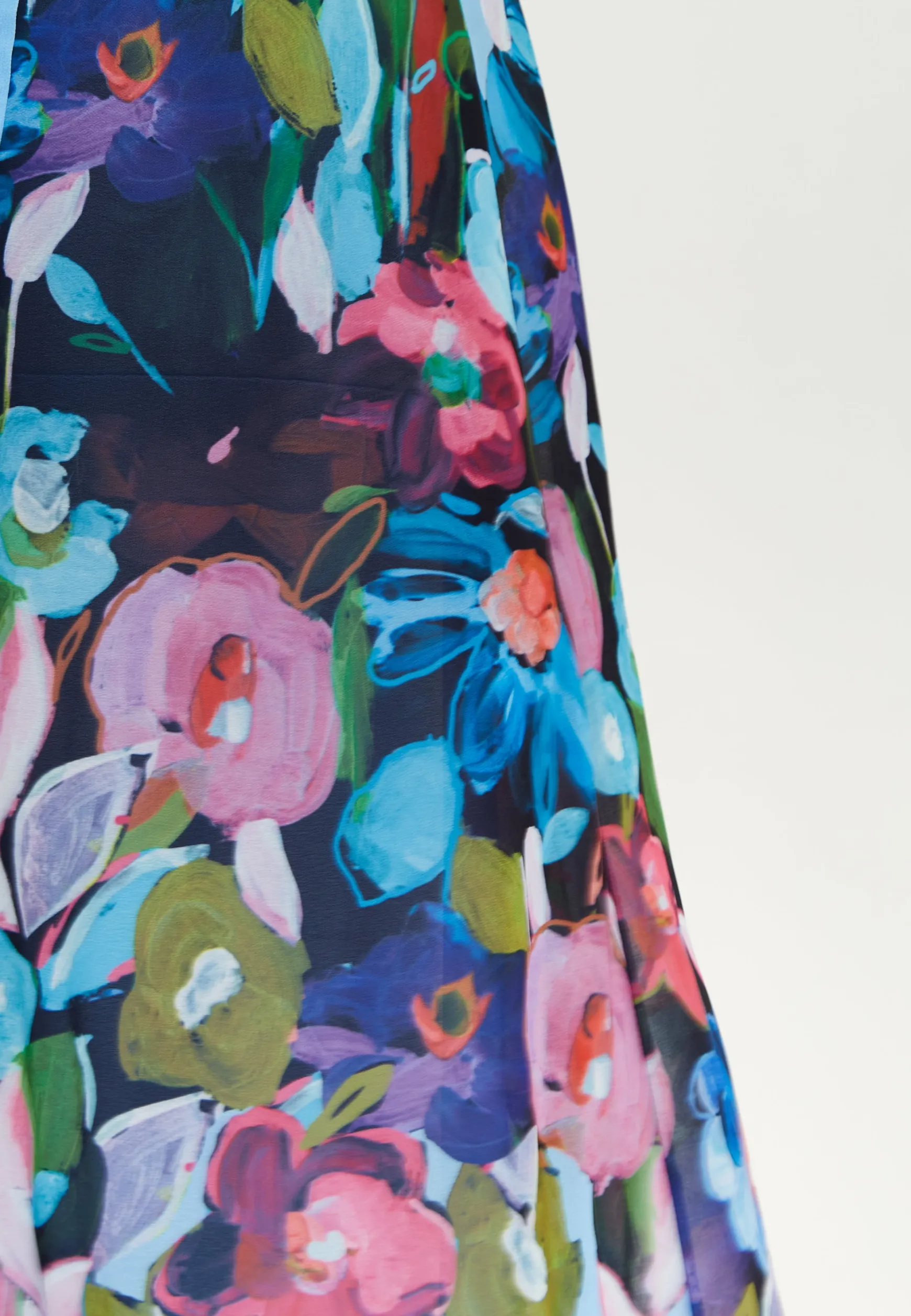 Women's Maxi Dress with Frill Details in Blue, Cold Shoulder and Sleeveless Design, Floral Print - Liquorish