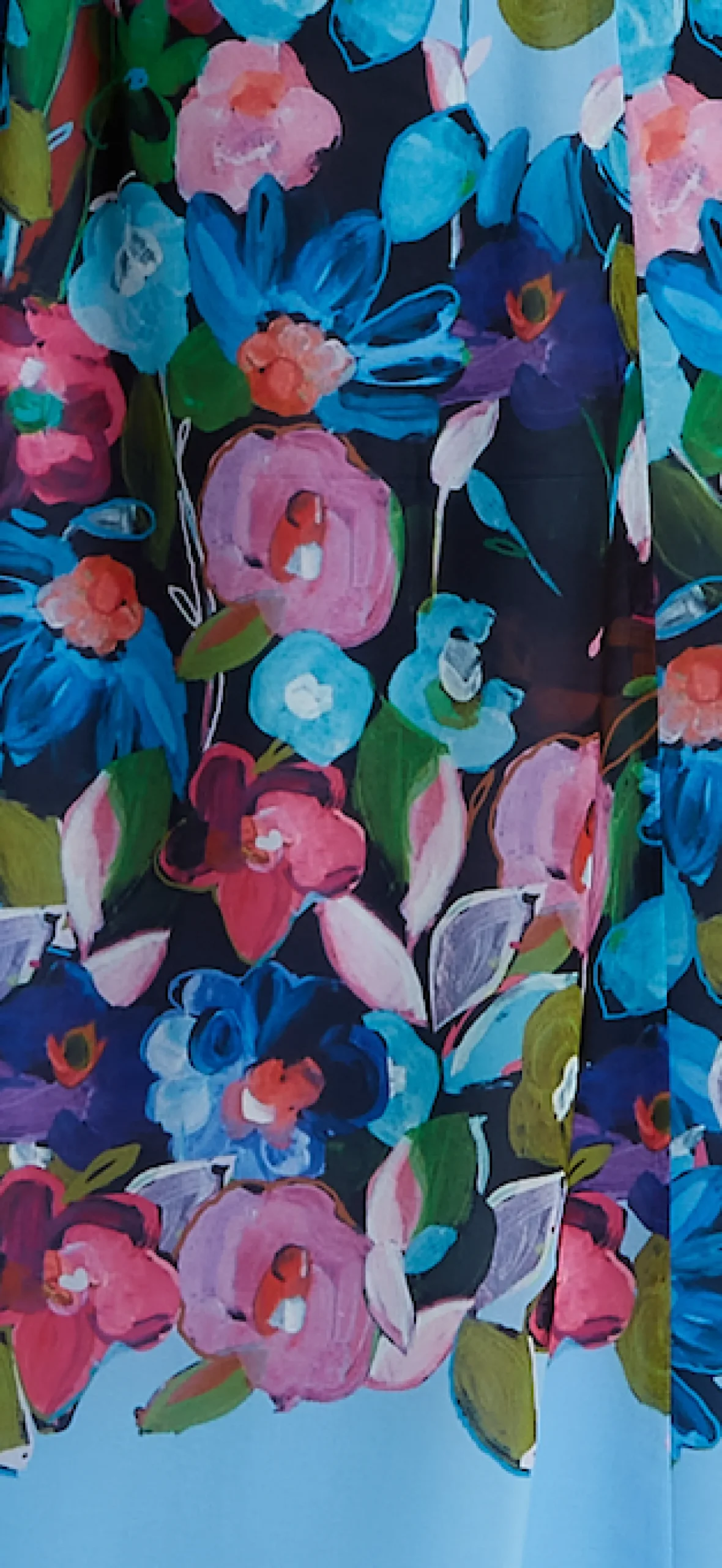Women's Maxi Dress with Frill Details in Blue, Cold Shoulder and Sleeveless Design, Floral Print - Liquorish
