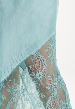 Women's Maxi Dress with Lace Detail V-Neck and Short Sleeves in Sage Blue - Liquorish