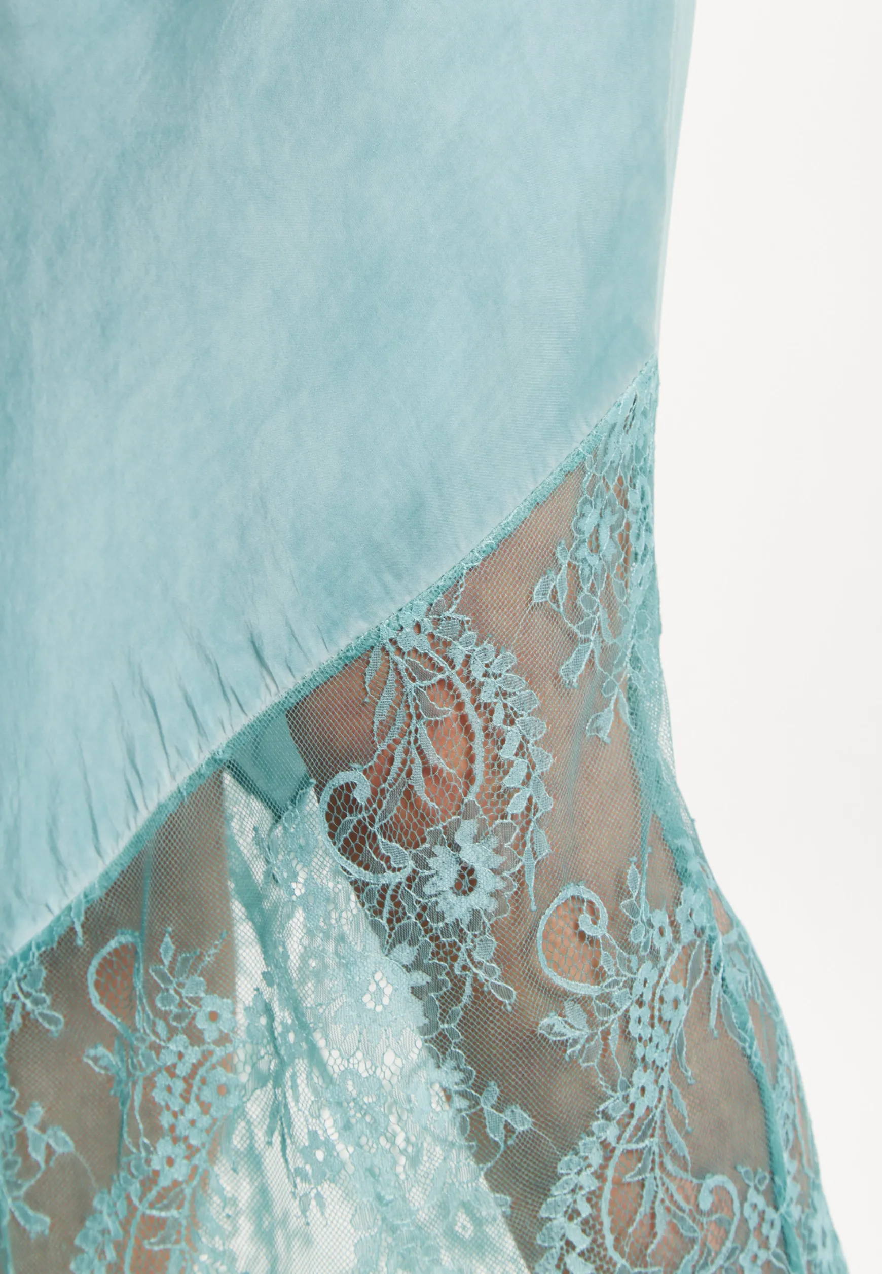 Women's Maxi Dress with Lace Detail V-Neck and Short Sleeves in Sage Blue - Liquorish