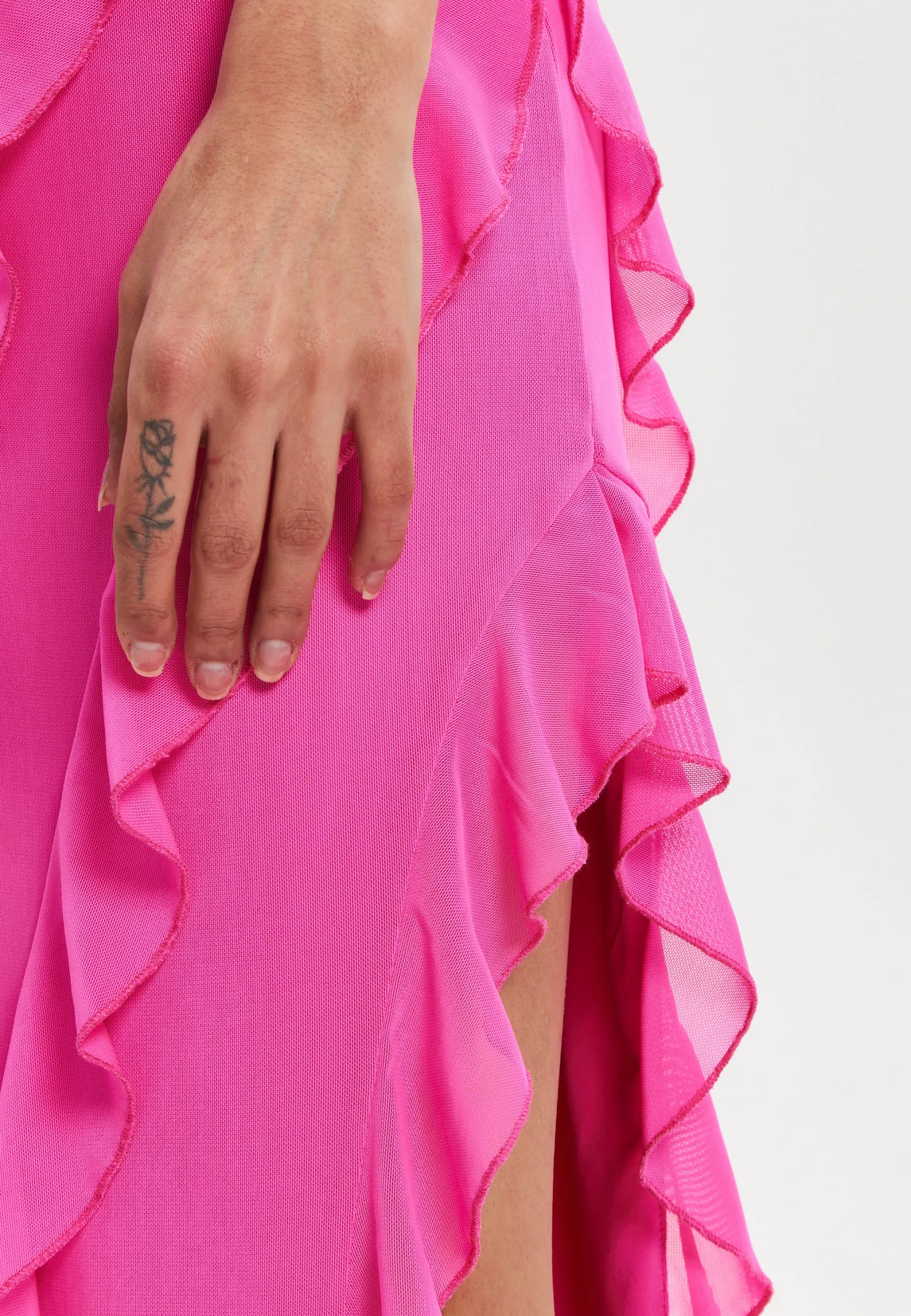Women's Maxi Dress with One Shoulder Design and Diagonal Ruffle Detail in Pink - Liquorish