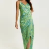 Women's Maxi Dress with Sleeveless Design in Mint and Blue Animal Print - Liquorish