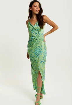 Women's Maxi Dress with Sleeveless Design in Mint and Blue Animal Print - Liquorish