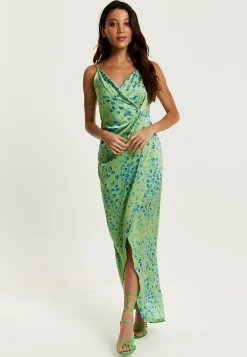 Women's Maxi Dress with Sleeveless Design in Mint and Blue Animal Print - Liquorish