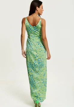 Women's Maxi Dress with Sleeveless Design in Mint and Blue Animal Print - Liquorish