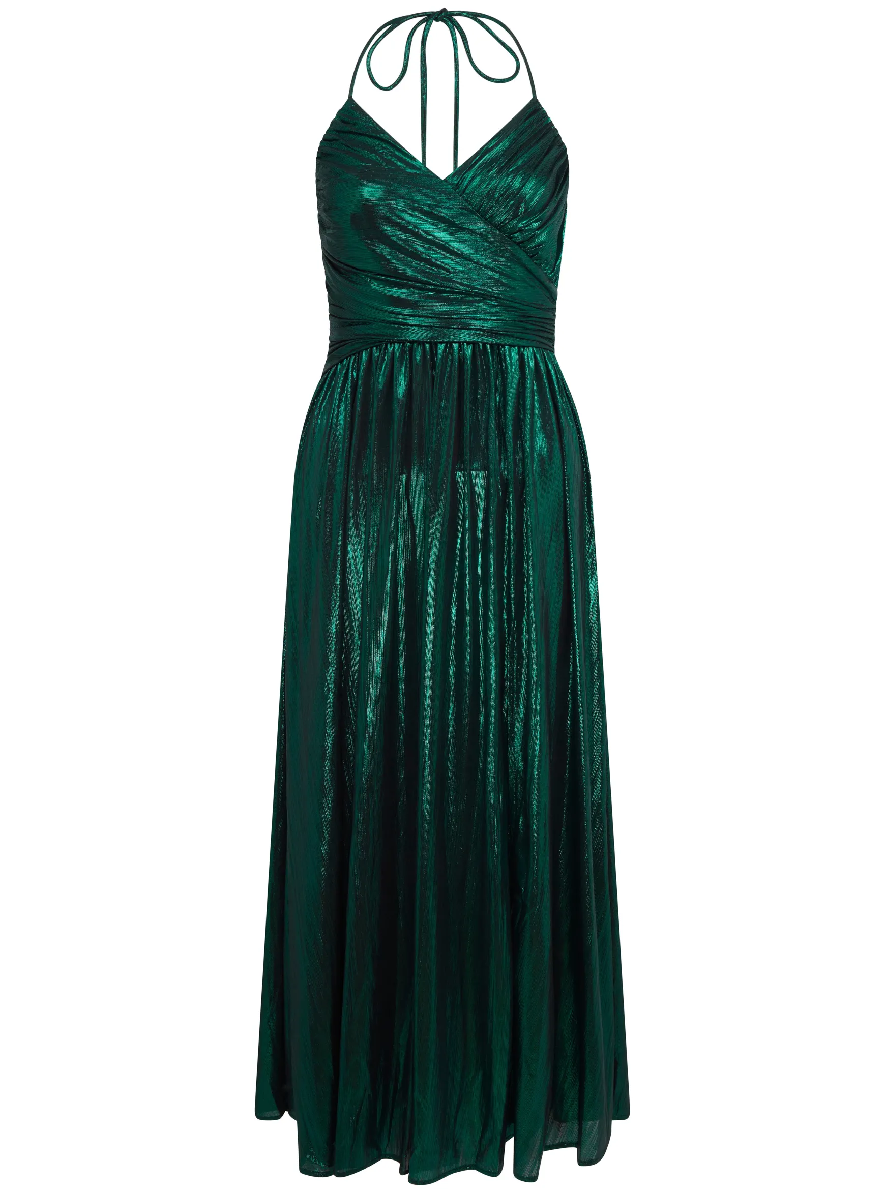 Women's Maxi Dress with Strapless Design, Side Slit, Open Back, and Green Foil Print by Liquorish