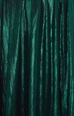Women's Maxi Dress with Strapless Design, Side Slit, Open Back, and Green Foil Print by Liquorish