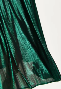 Women's Maxi Dress with Strapless Design, Side Slit, Open Back, and Green Foil Print by Liquorish