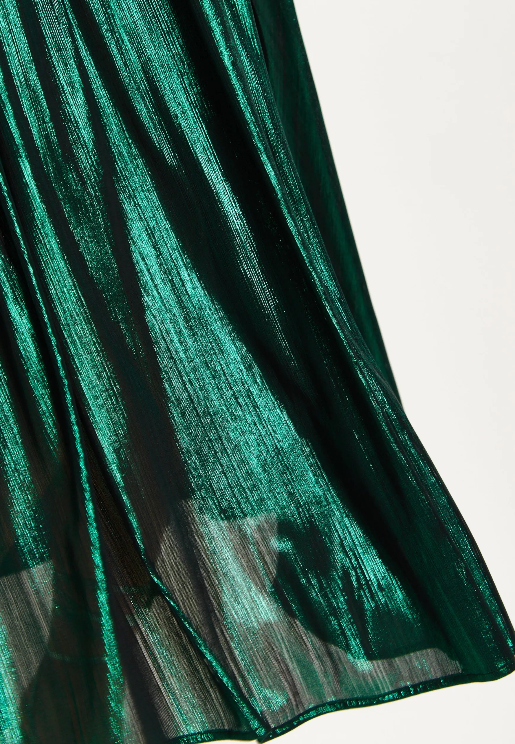 Women's Maxi Dress with Strapless Design, Side Slit, Open Back, and Green Foil Print by Liquorish