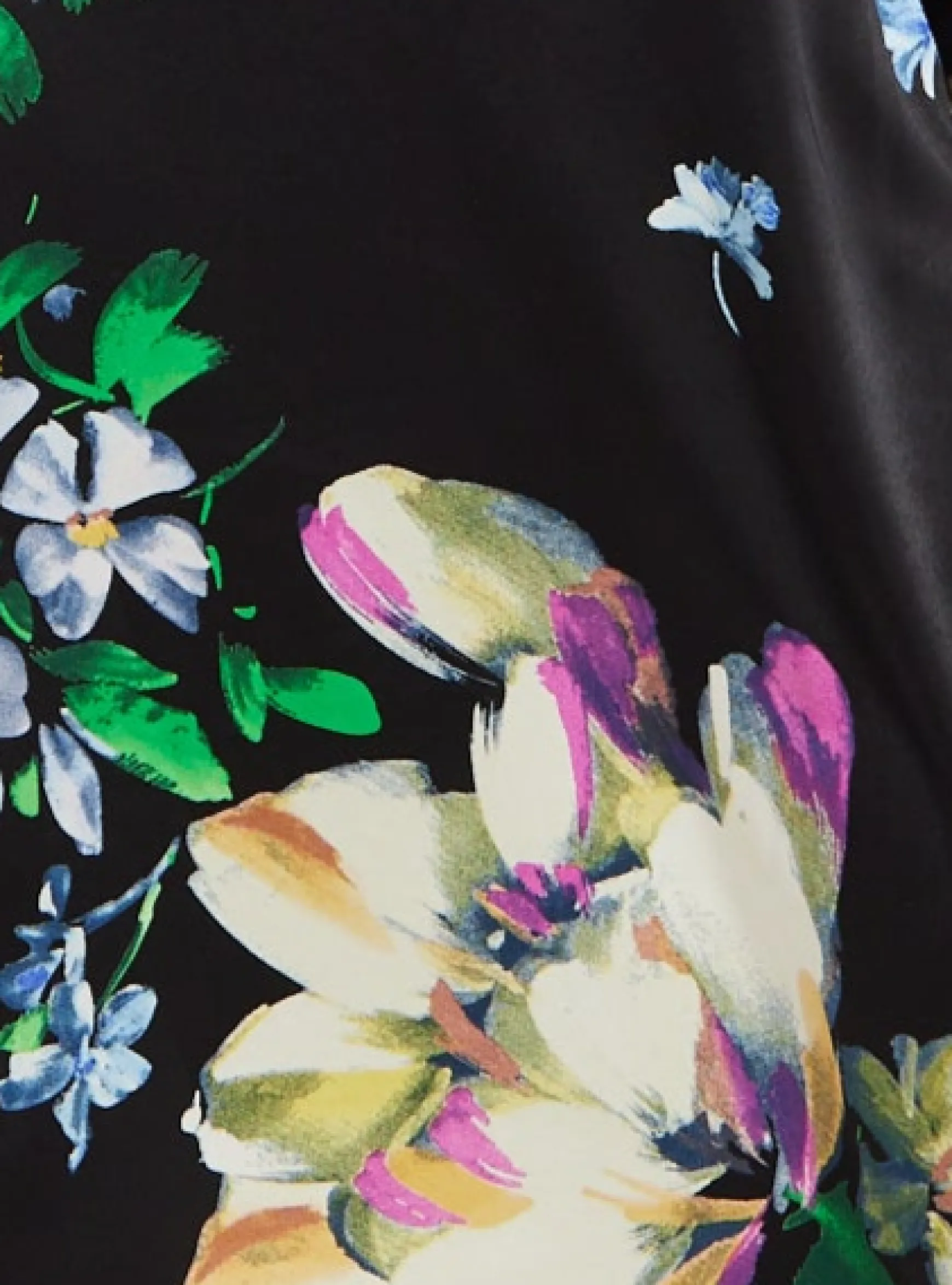 Women's Midi Dress in Black with Long Balloon Sleeves and Elegant Floral Print by Liquorish