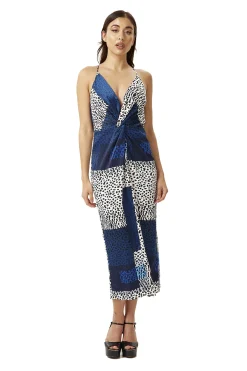 Women's Midi Dress in Blue Square Animal Print with Adjustable Straps - Regular Fit, Liquorish
