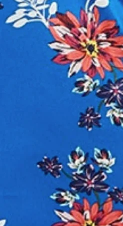 Women's Midi Dress in Bright Blue with Floral Print, Long Sleeve, Button Front and Functional Pockets