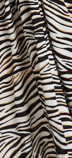 Women's Midi Dress in Brown Zebra Print with Short Sleeves and Asymmetric Hem - Liquorish