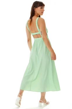 Women's Midi Dress in Chic Green with Sleeveless Design and Open Back - Perfect Elegance by Liquorish