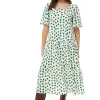 Women's Midi Dress in Green Polka Dot with Short Sleeves - Regular Fit by Liquorish