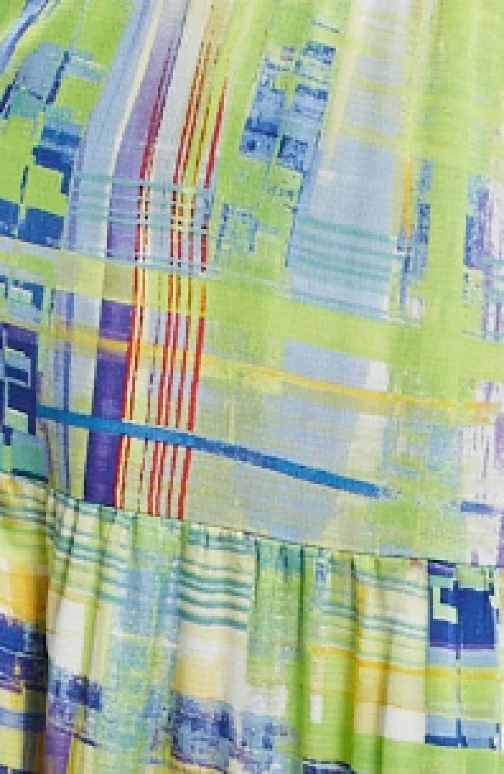 Women's Midi Dress in Green with Short Kimono Sleeves and V Neck - Abstract Print by Liquorish