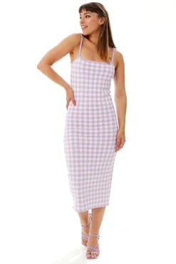 Women's Midi Dress in Lilac and White Check - Sleeveless Style by Liquorish