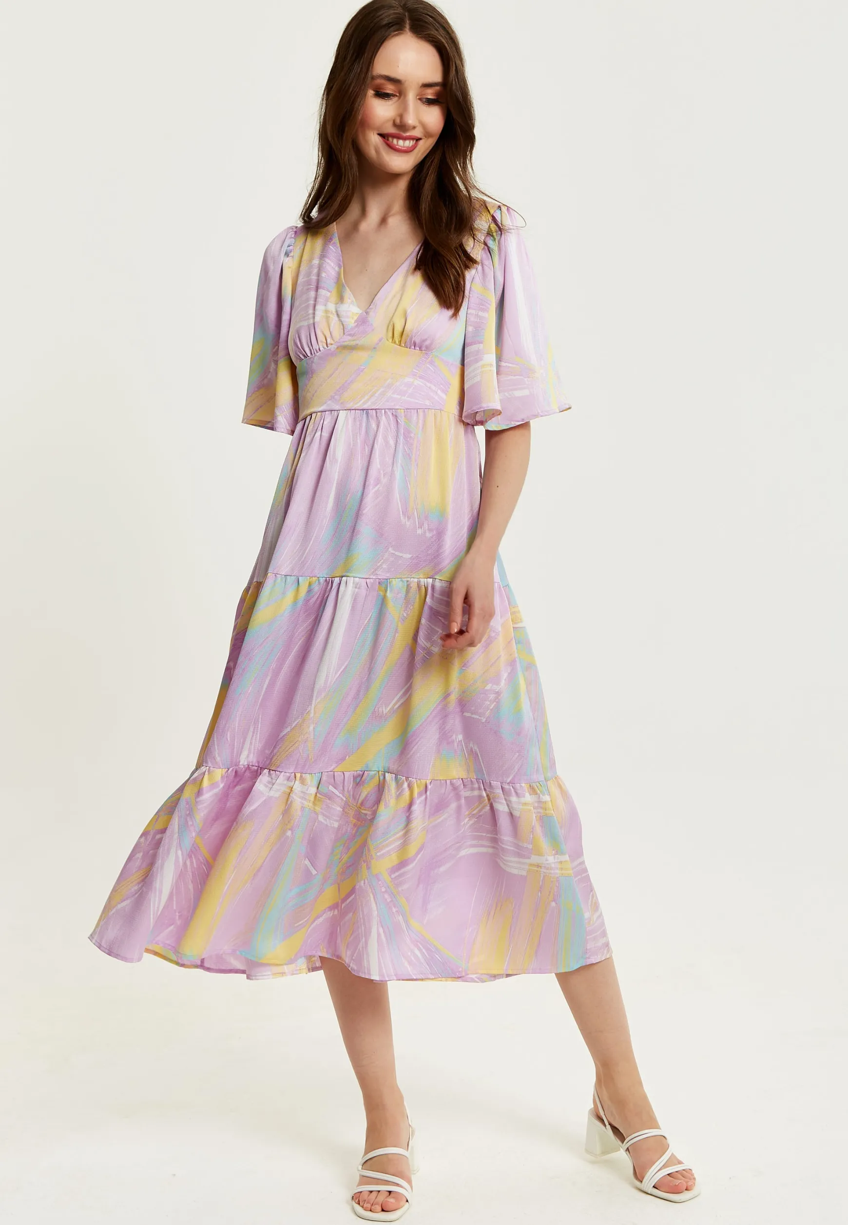 Women's Midi Dress in Lilac with Kimono Sleeves and Abstract Zebra Print, Stylish Fashion by Liquorish