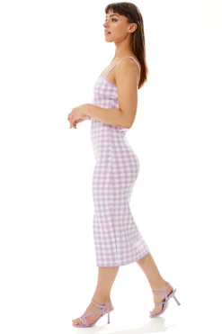 Women's Midi Dress in Lilac and White Check - Sleeveless Style by Liquorish