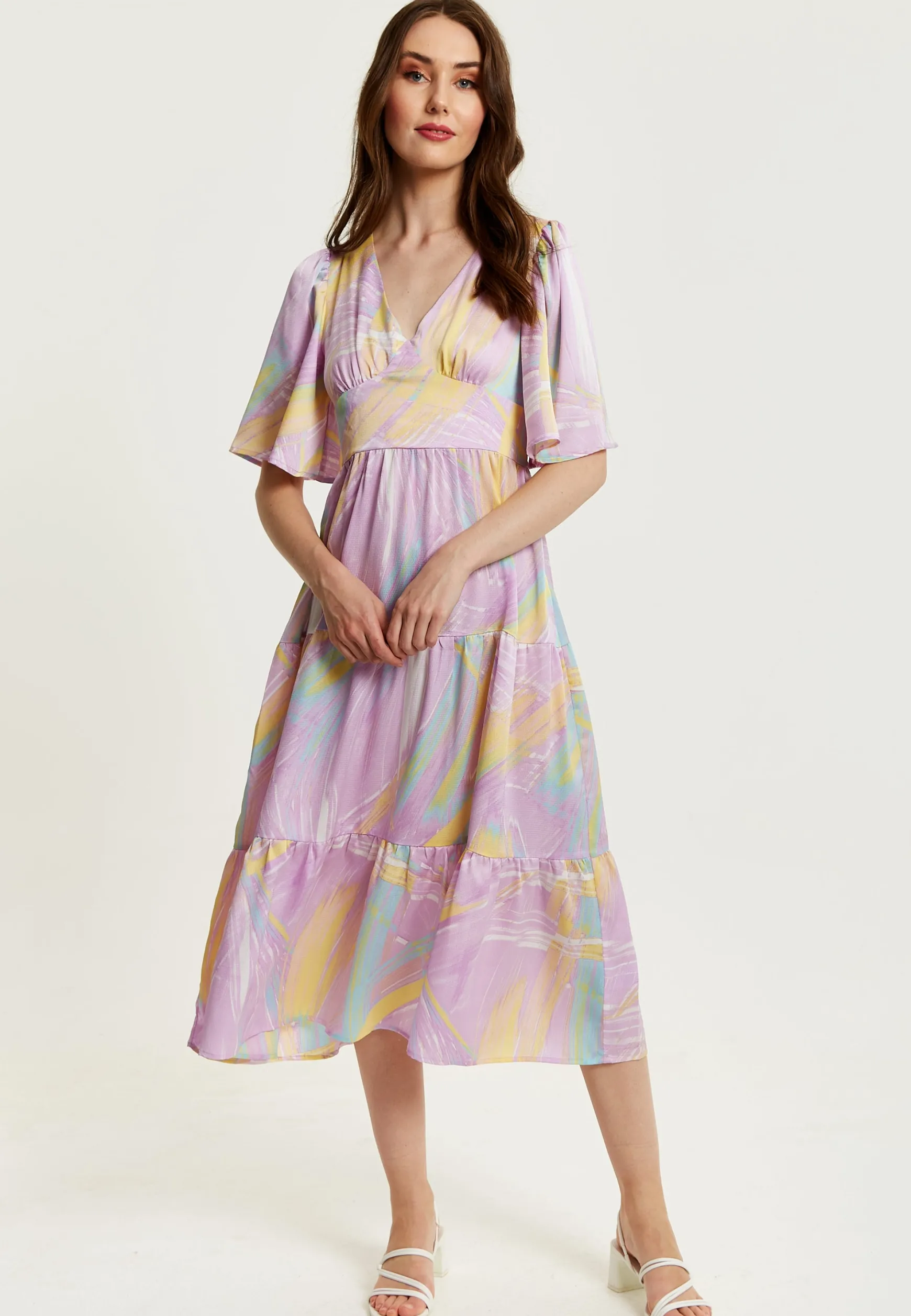 Women's Midi Dress in Lilac with Kimono Sleeves and Abstract Zebra Print, Stylish Fashion by Liquorish