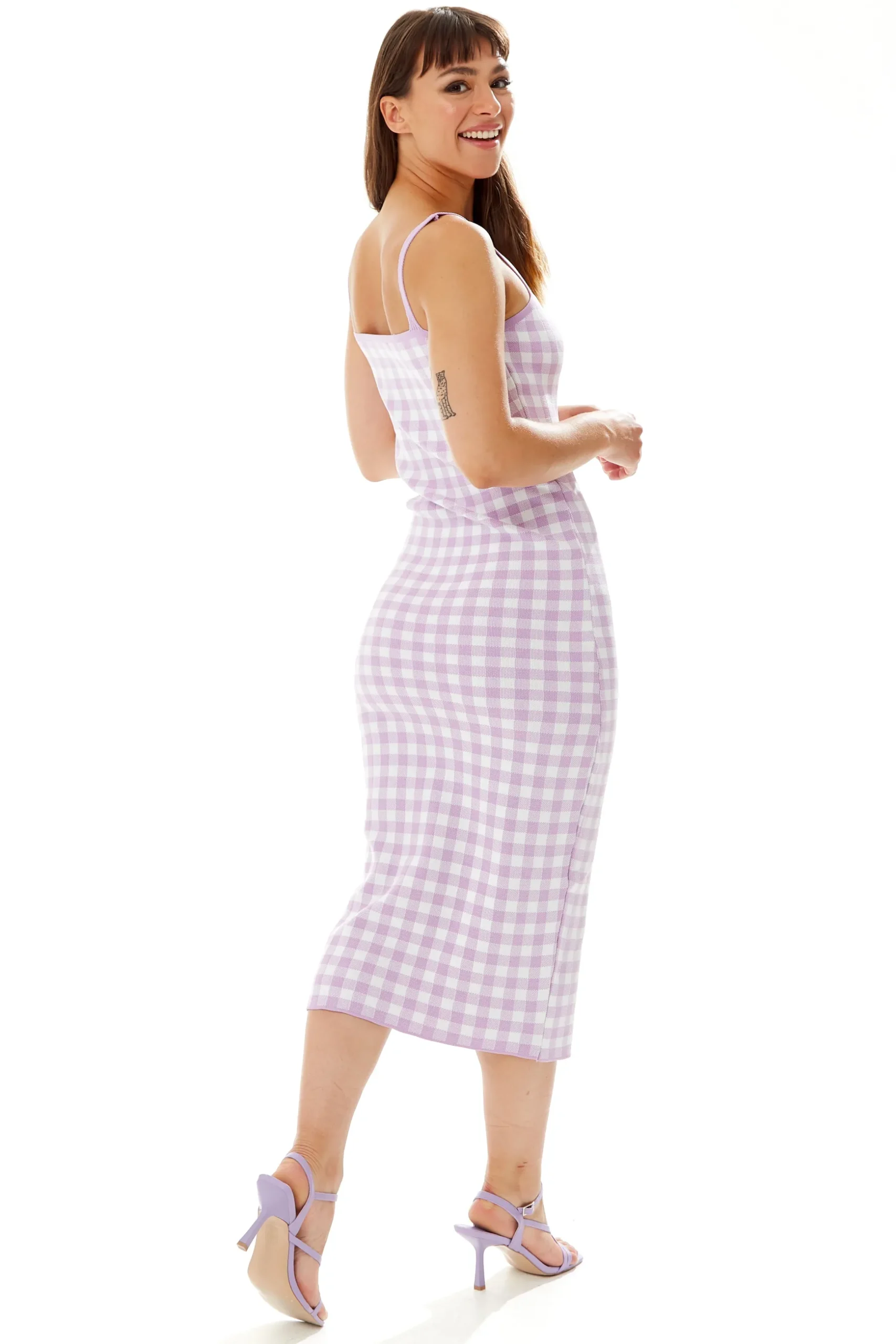 Women's Midi Dress in Lilac and White Check - Sleeveless Style by Liquorish