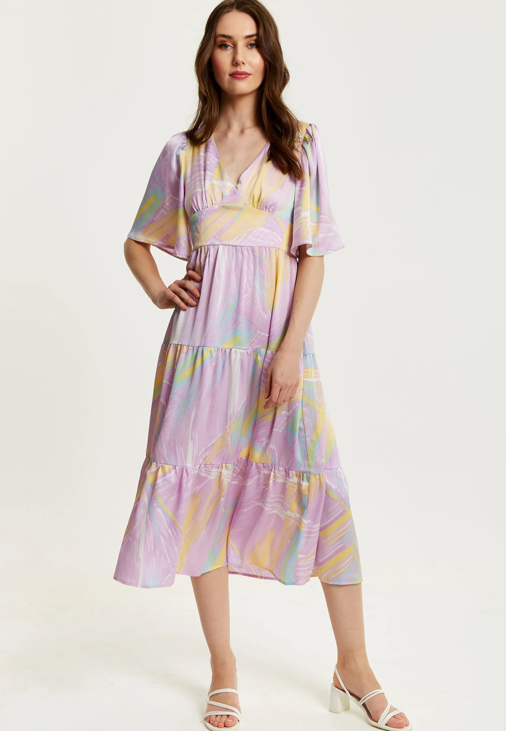 Women's Midi Dress in Lilac with Kimono Sleeves and Abstract Zebra Print, Stylish Fashion by Liquorish