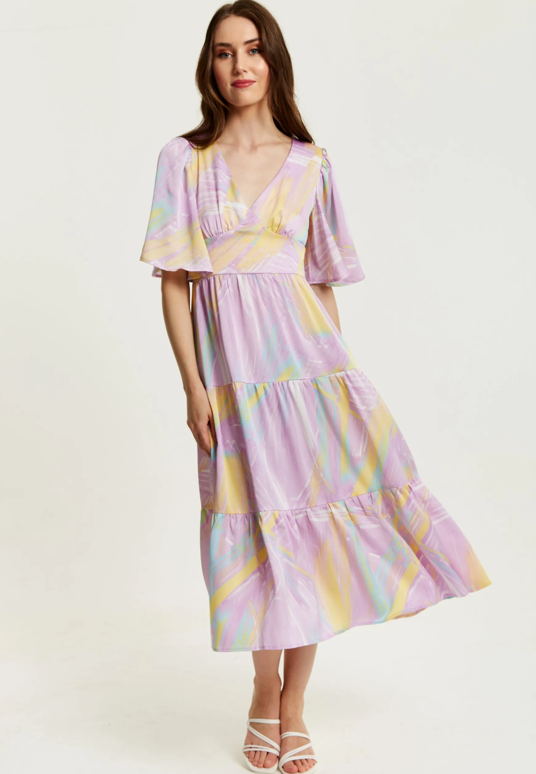 Women's Midi Dress in Lilac with Kimono Sleeves and Abstract Zebra Print, Stylish Fashion by Liquorish