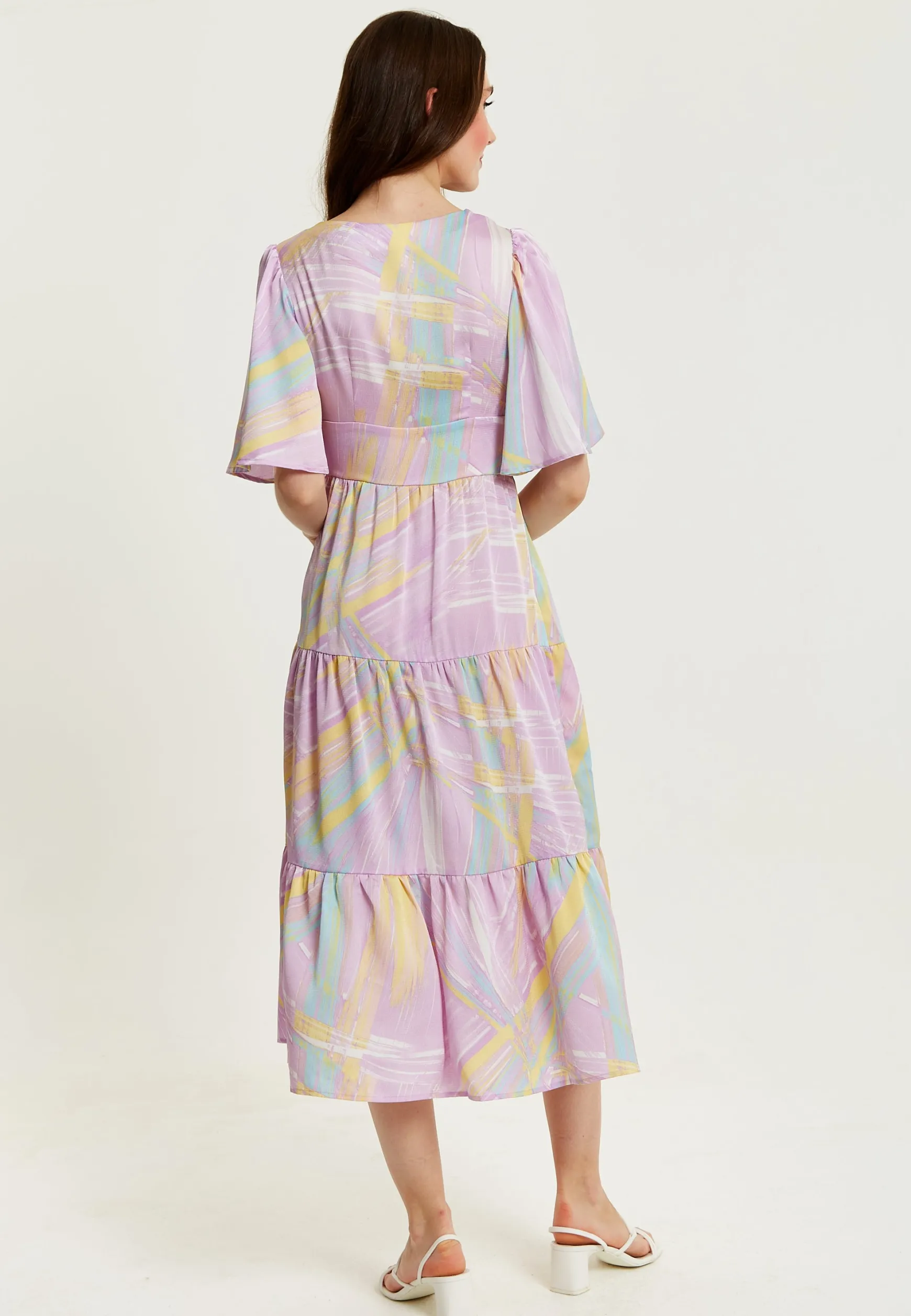 Women's Midi Dress in Lilac with Kimono Sleeves and Abstract Zebra Print, Stylish Fashion by Liquorish