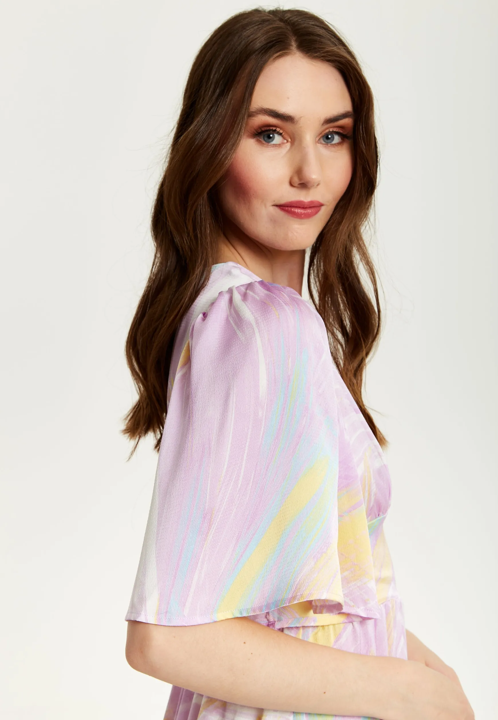 Women's Midi Dress in Lilac with Kimono Sleeves and Abstract Zebra Print, Stylish Fashion by Liquorish