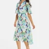 Women's Midi Dress in Multicolour with Short Sleeves and Abstract Print - Liquorish