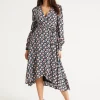 Women's Midi Dress in Multicolour with Full-Length Sleeves - Elegant Floral Foliage Design by Liquorish