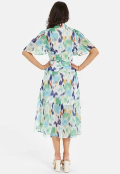 Women's Midi Dress in Multicolour with Short Sleeves and Abstract Print - Liquorish