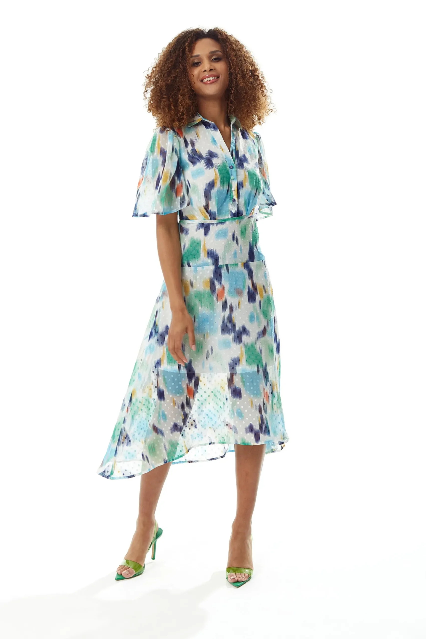 Women's Midi Dress in Multicolour with Short Sleeves and Abstract Print - Liquorish
