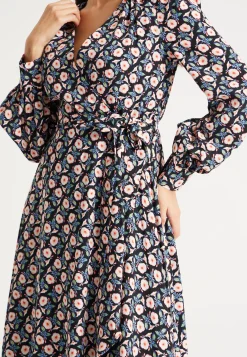 Women's Midi Dress in Multicolour with Full-Length Sleeves - Elegant Floral Foliage Design by Liquorish