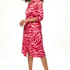 Women's Midi Dress in Pink and Red Zebra Print with Long Sleeves - Liquorish