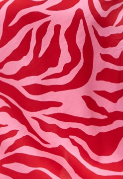 Women's Midi Dress in Pink and Red Zebra Print with Long Sleeves - Liquorish