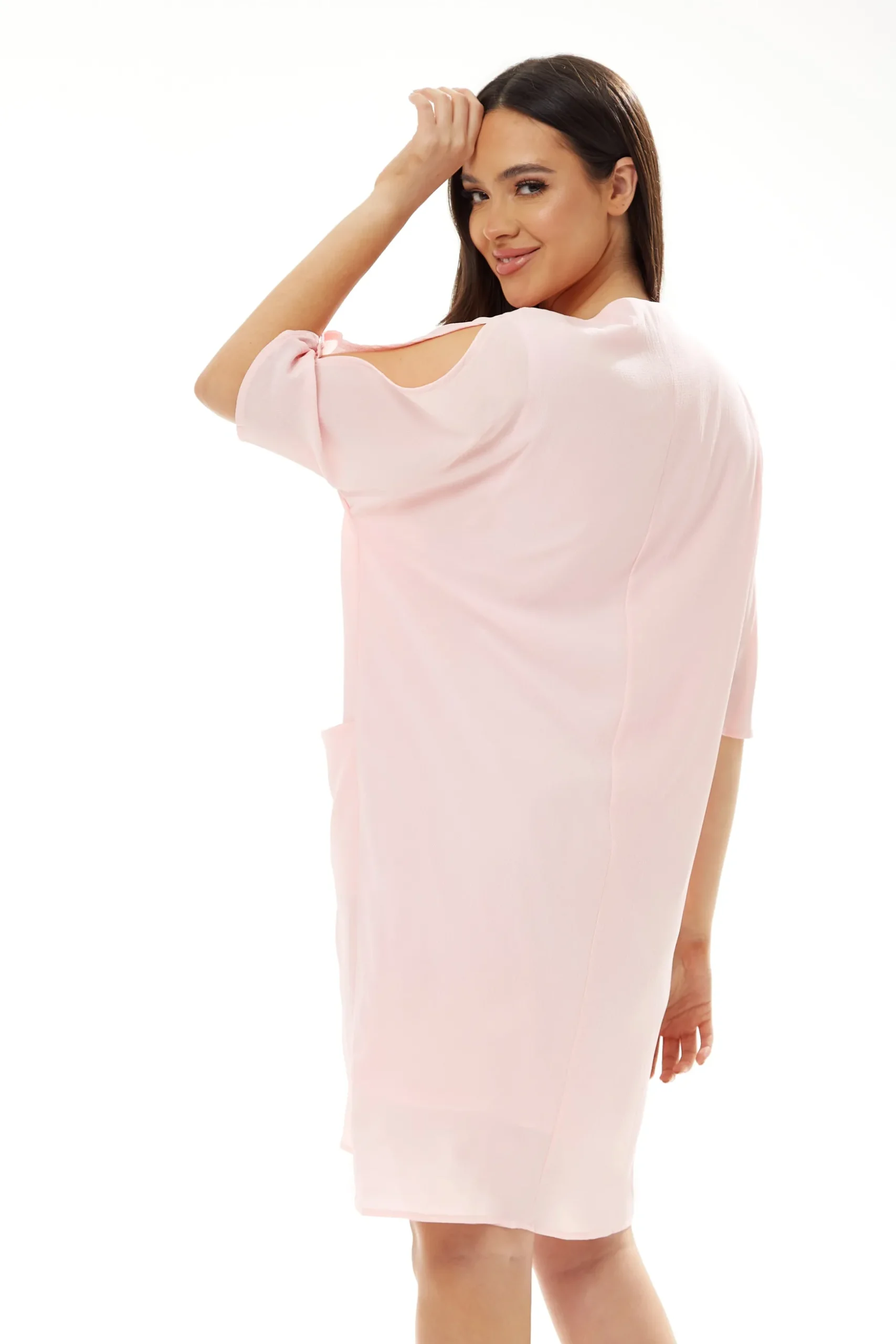 Women's Midi Dress in Pink with 3/4 Sleeves and Pockets - Liquorish
