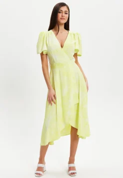 Women’s Midi Dress in Pistachio with Angel Sleeves - Elegant Liquorish Design