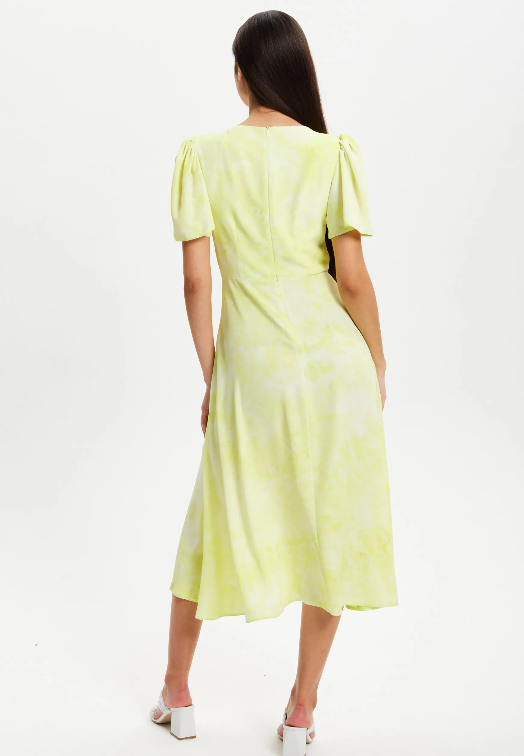 Women’s Midi Dress in Pistachio with Angel Sleeves - Elegant Liquorish Design